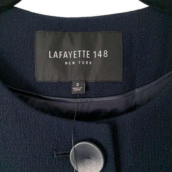 Lafayette 148 Navy Button Front Blazer Size 2 Tailored Fit Structured Wool - Picture 2 of 8